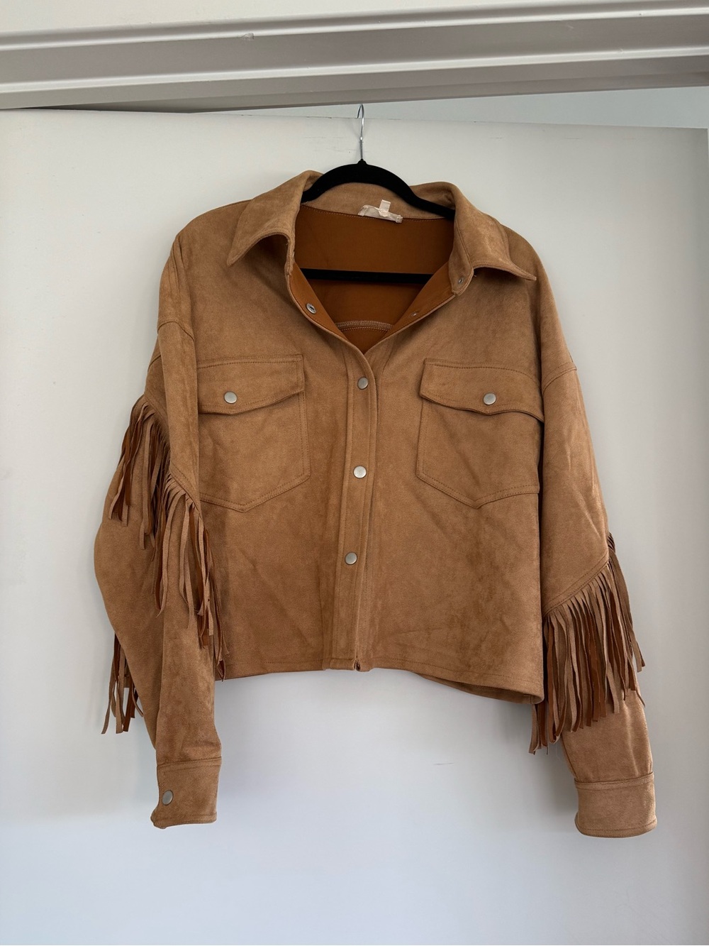 🤎 Altar’d State Tan Faux Suede Fringe Jacket - Large
